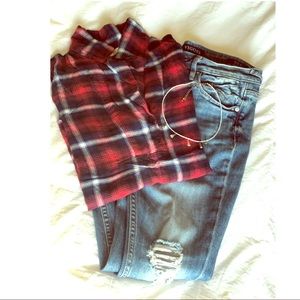 Red/white/blue plaid shirt